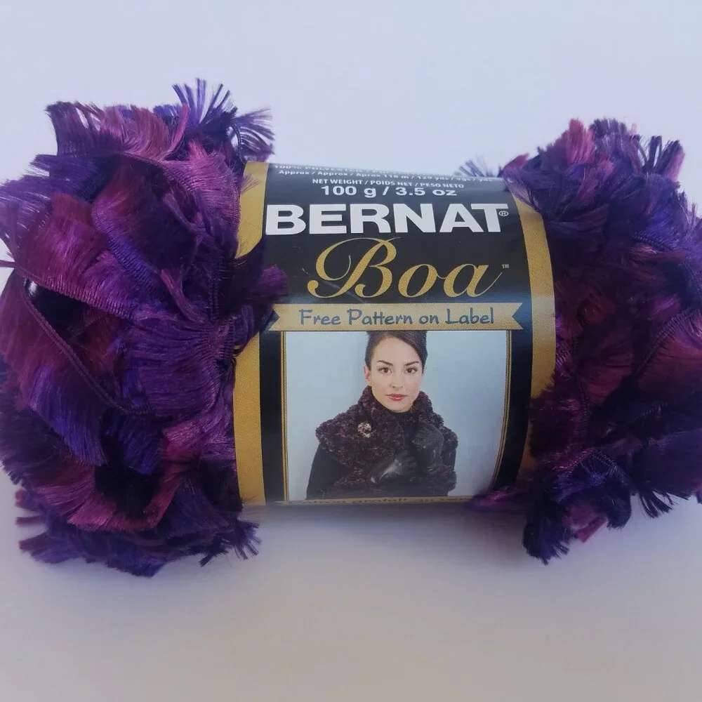 2 Skeins BERNAT Boa Color PARROT 3.5 oz each #5 Bulky Fashion Yarn Purple Pink